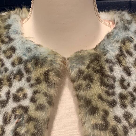 KIDPIK Leopard Print Blue and Brown Faux Fur Soft Jacket/Coat Girls Medium - Picture 6 of 10
